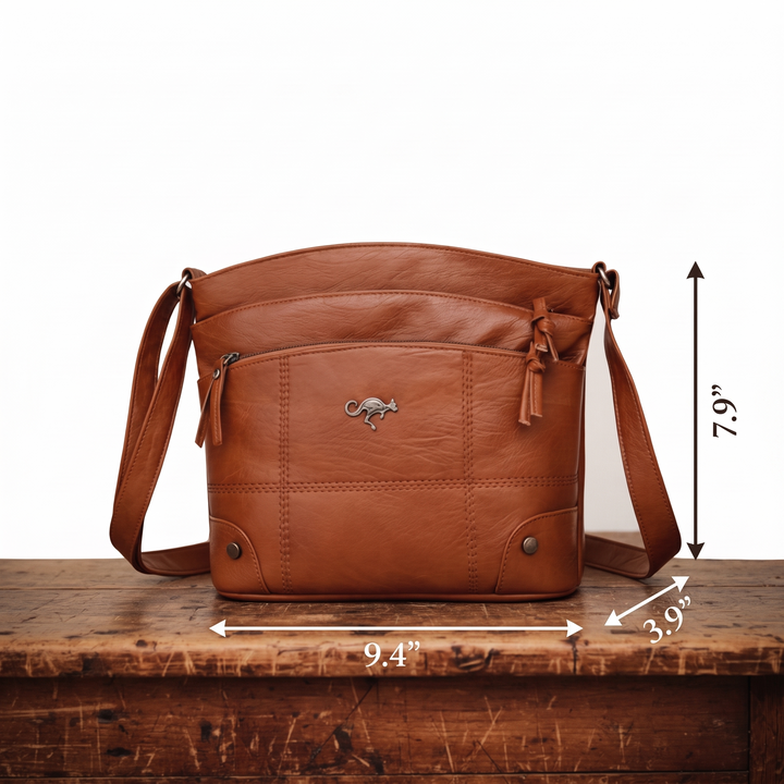 Timeless Leather Handbag for Women – Elegant Everyday Shoulder Purse for Work and Weekend, Caramel and Black