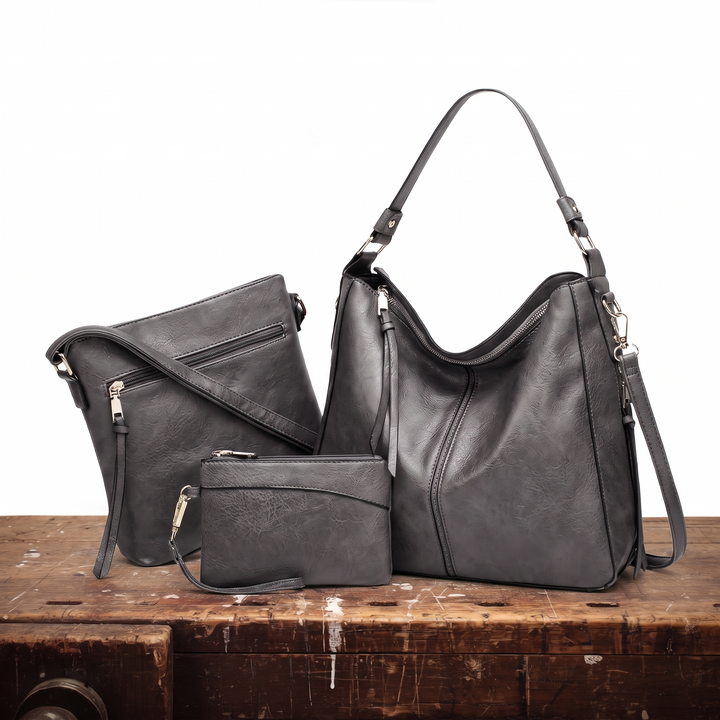 3 Piece Hobo Bag Set for Women – Leather Shoulder Bag with Crossbody Zip Pouch, Everyday Purse Set in 6 Colors
