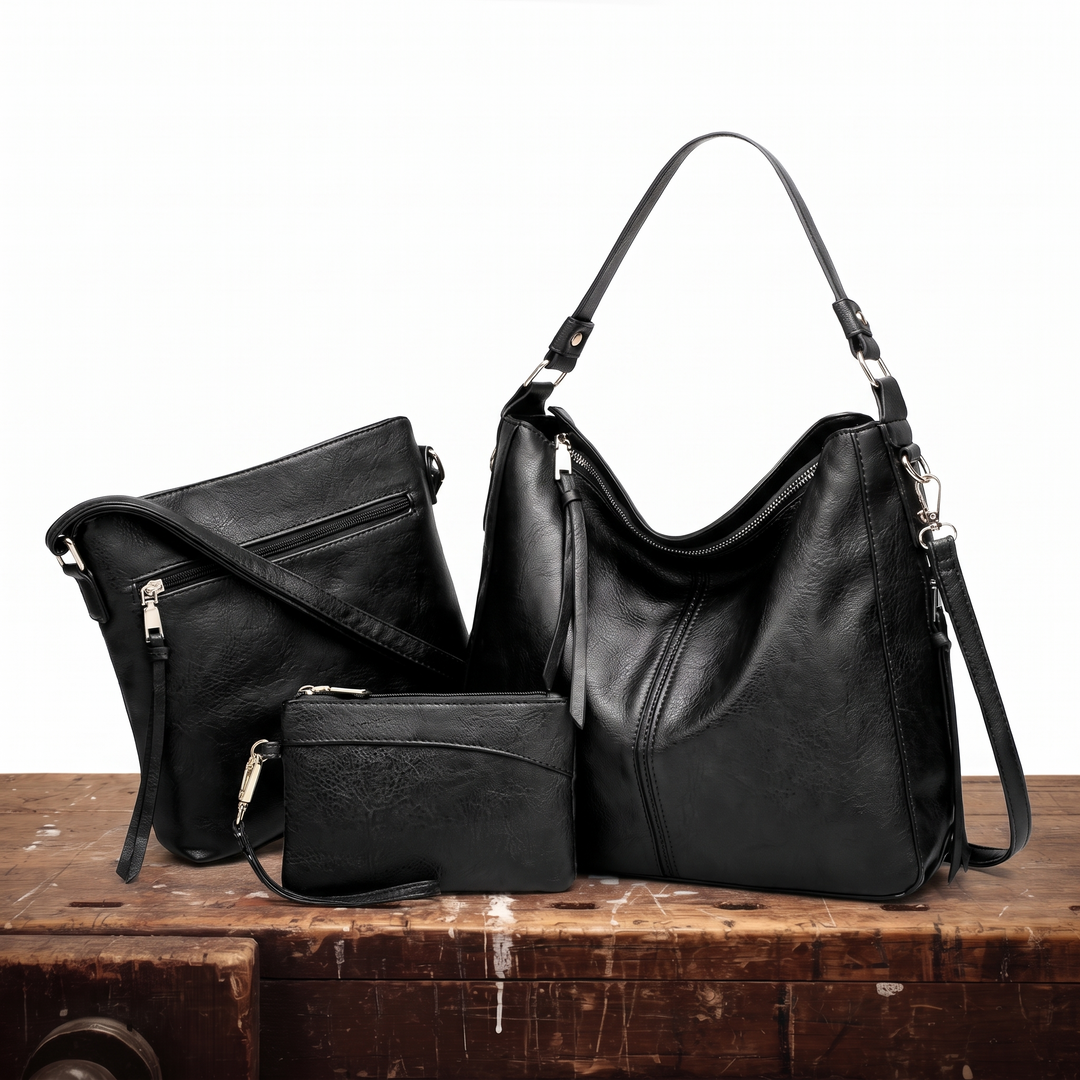 3 Piece Hobo Bag Set for Women – Leather Shoulder Bag with Crossbody Zip Pouch, Everyday Purse Set in 6 Colors