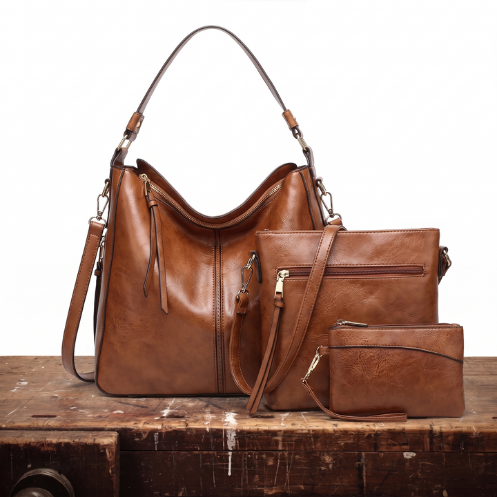 3 piece leather hobo bag set for women