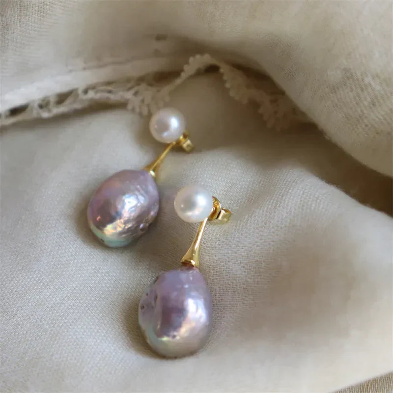Exquisite Flieder Perlen Ohrringe | Gold