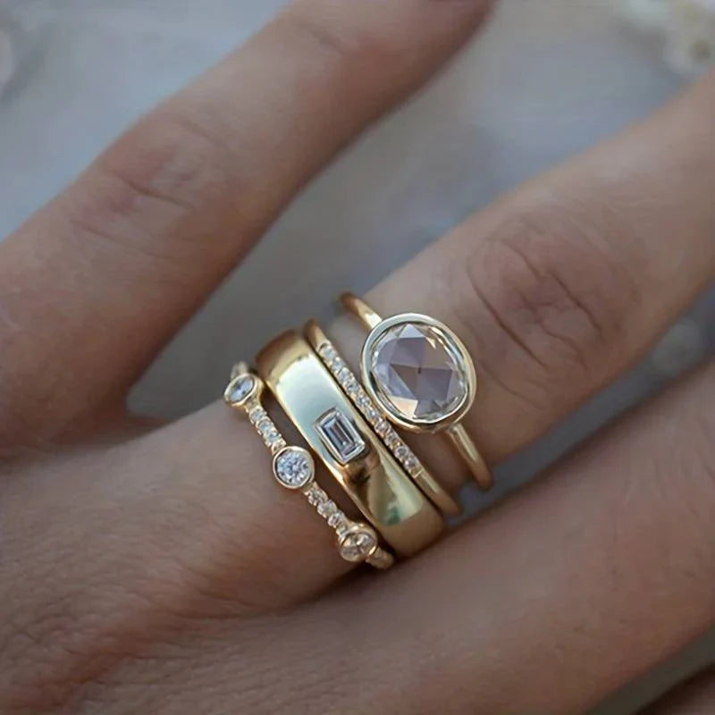 Vintage Gold & Zirkonia Ring-Set | Gold