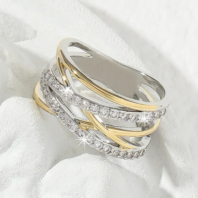 SilverGold Glanz Zirkonia Ring | Gemischtes Gold