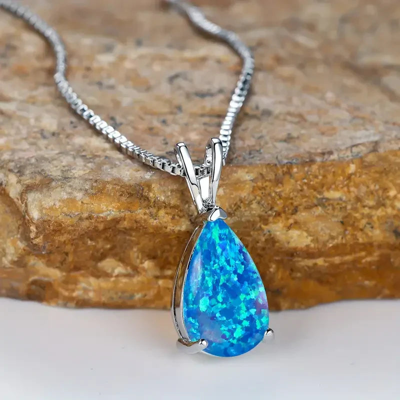 Azur Opal Tropfen Halskette | Weißgold