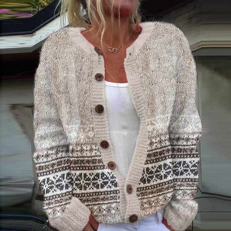 Oatmeal Fair Isle chunky knit cardigan