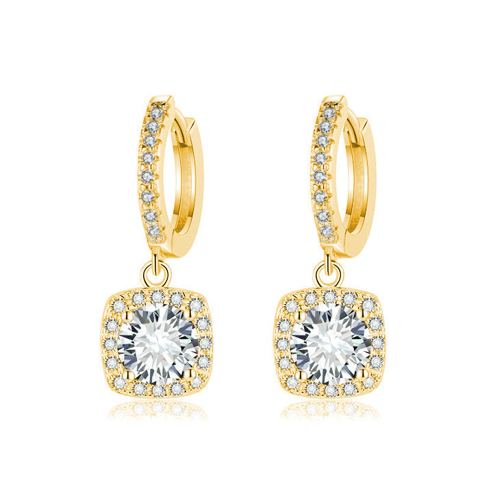 Quadratische Halo-Tropfenohrringe | Gold