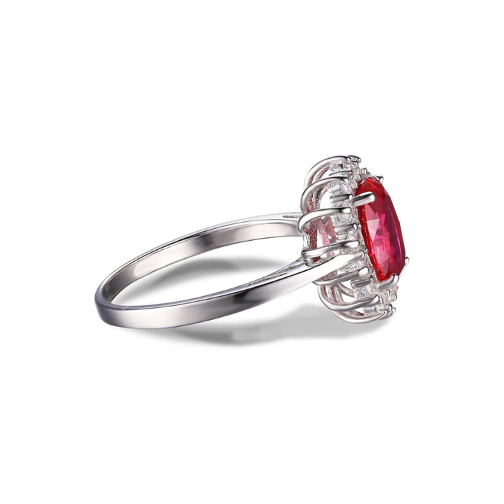 Bague Classique Halo Rubis | Or Blanc