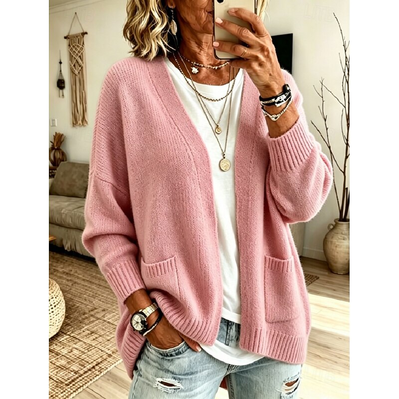 Open front cardigan for women with pockets