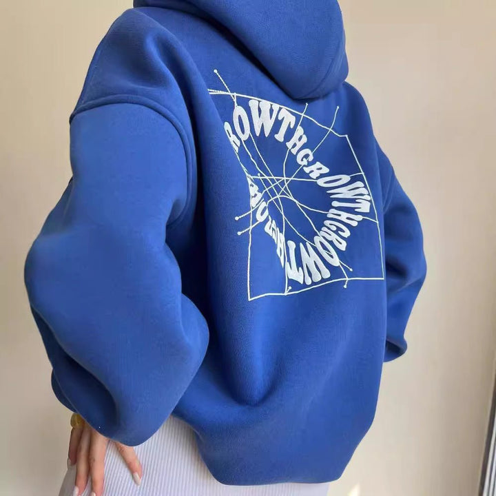 Comfortable Graphic Print Hoodie for Women with Drawstring Hood Long Sleeve Oversized Relaxed Style