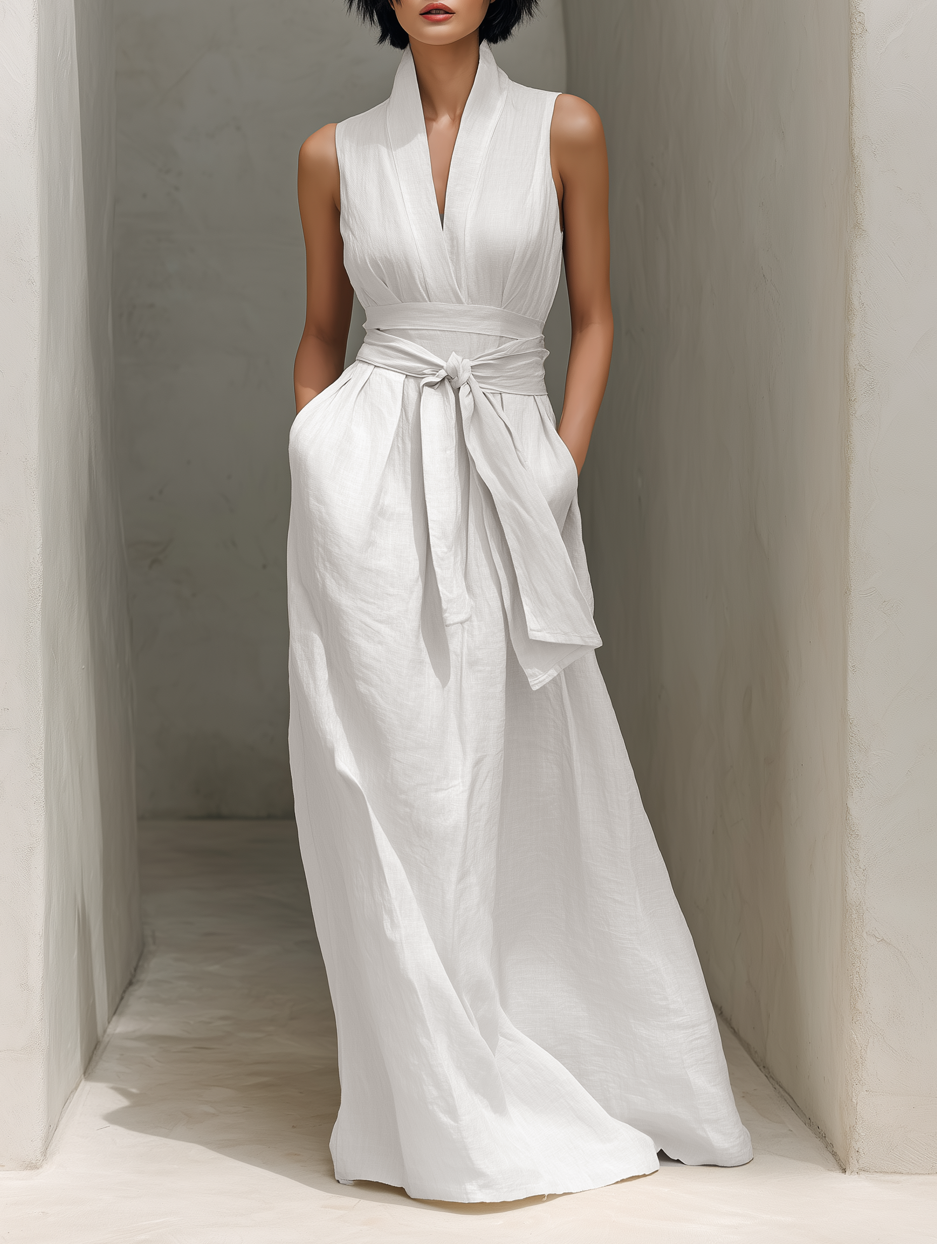 Resort Maxi Dress with Removable Fabric Belt