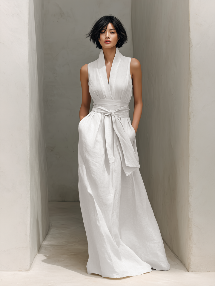 women linen blend sleeveless dress UNTUCKit Women's Linen Blend Sleeveless Amara Dress