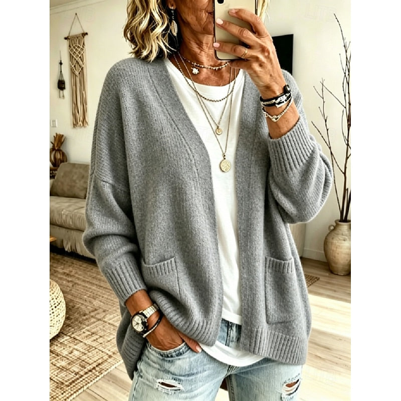 Open Front Cardigan for Women – Relaxed Fit Long Sleeve Knit Cardigan with Pockets, Casual Layering Sweater