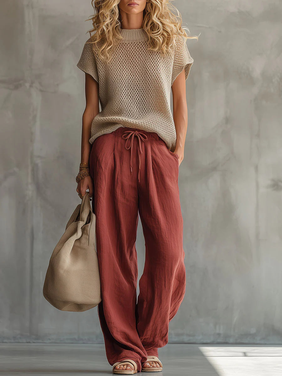 Knit sweater and linen pants set for women