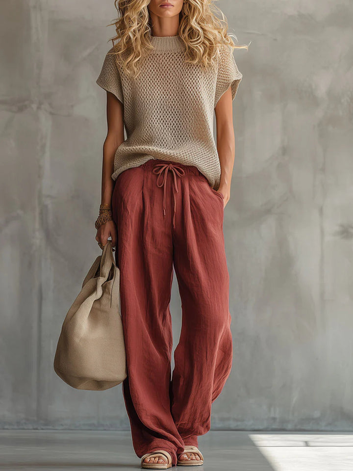 Knit sweater and linen pants set for women