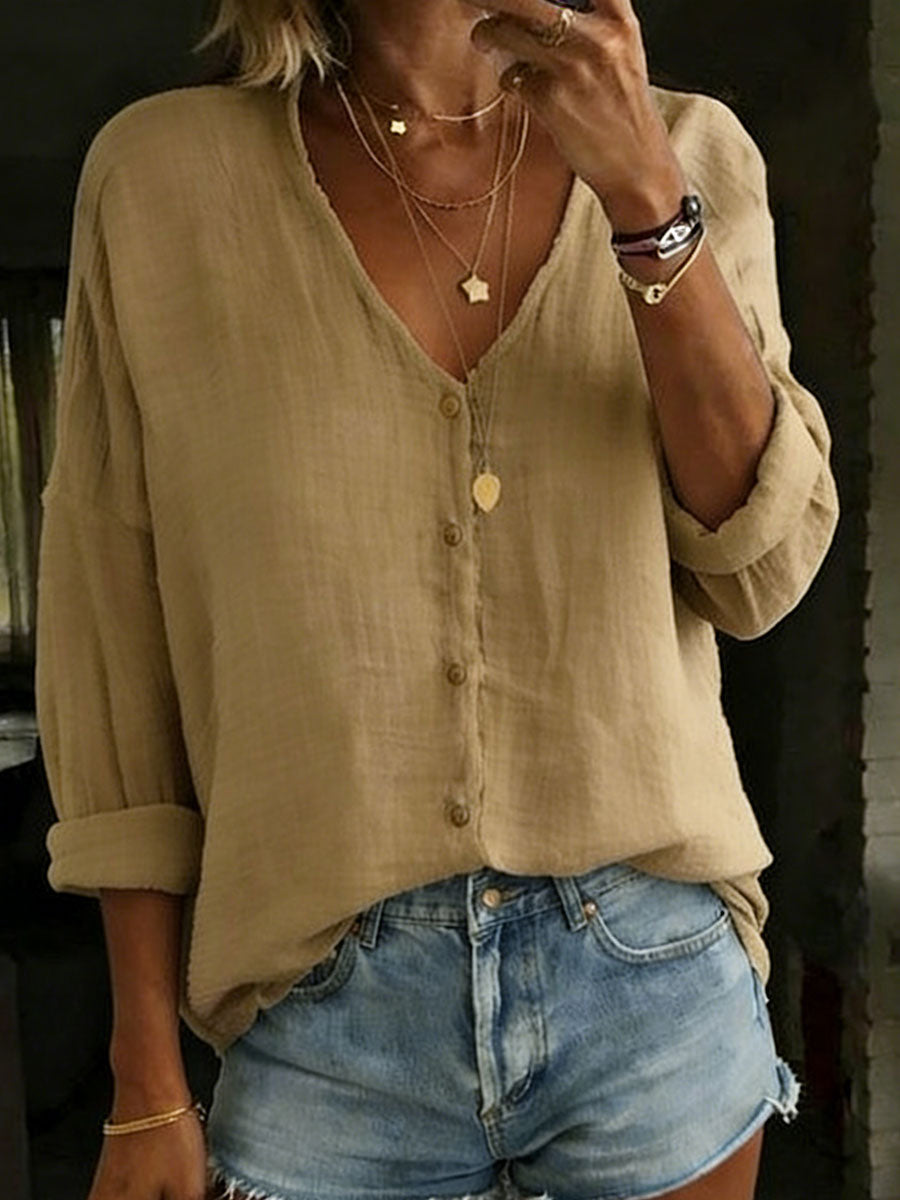 Cotton Linen Shirt for Women – Loose Long Sleeve Button Up Blouse, Casual Oversized Summer Top in 8 Colors