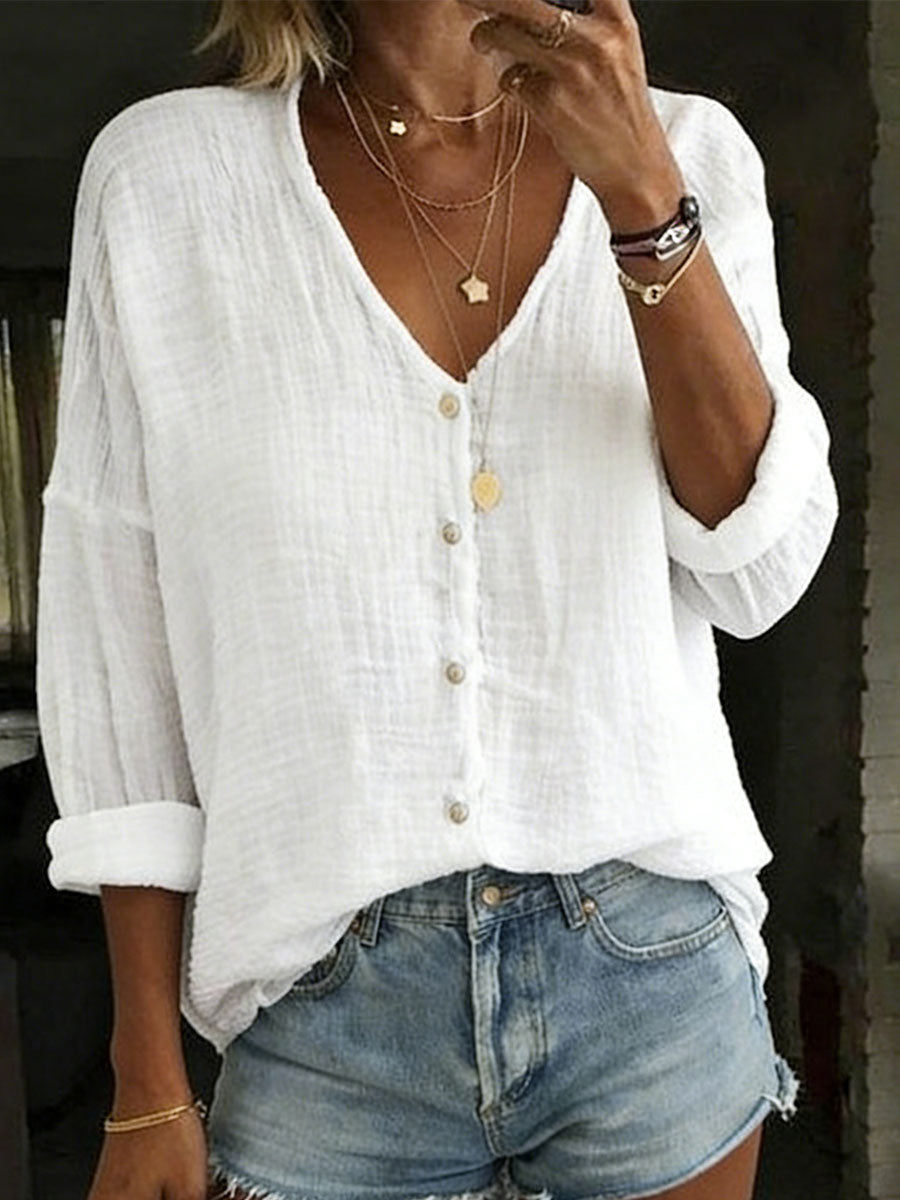 Loose cotton linen shirt for women