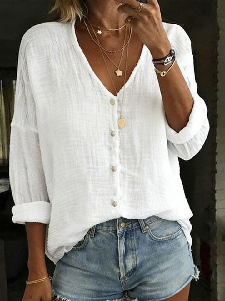 Loose cotton linen shirt for women