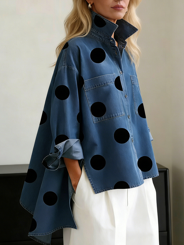 Polka dot denim top for women