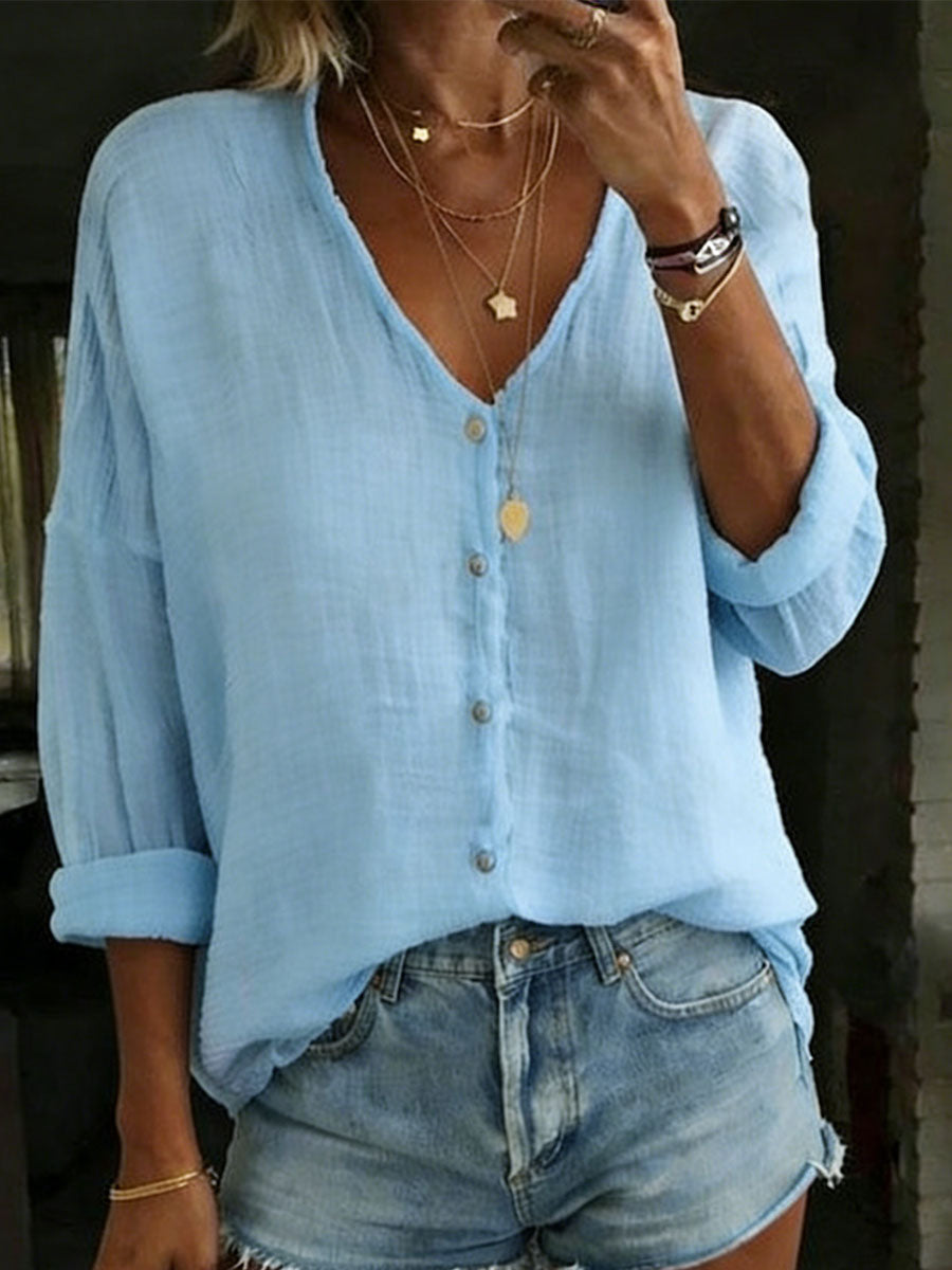 Cotton Linen Shirt for Women – Loose Long Sleeve Button Up Blouse, Casual Oversized Summer Top in 8 Colors