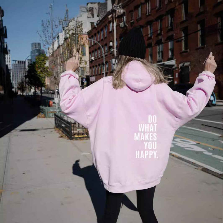 Comfortable Slogan Print Hoodie for Women with Drawstring Hood Long Sleeve Oversized Relaxed Style