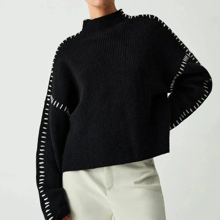 Cozy Whipstitch Oversized Sweater for Women with Mock Neck Long Sleeve Ribbed Relaxed Style