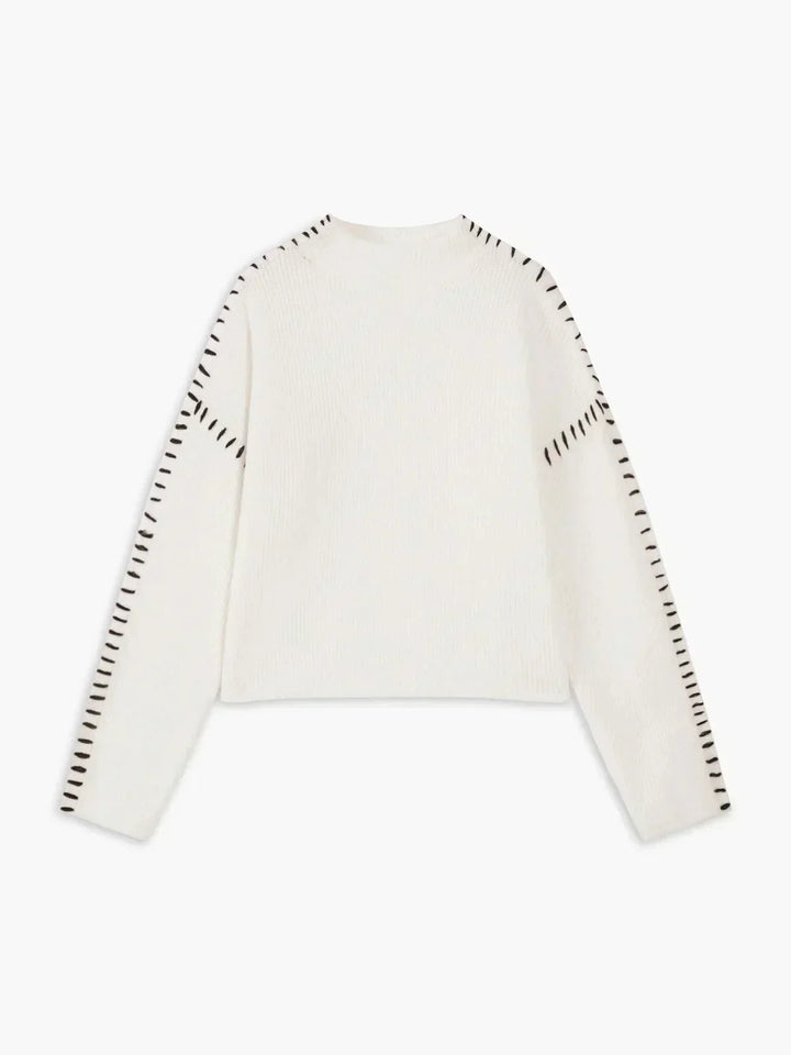 Cozy Whipstitch Oversized Sweater for Women with Mock Neck Long Sleeve Ribbed Relaxed Style