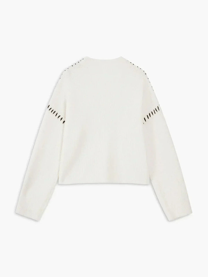 Cozy Whipstitch Oversized Sweater for Women with Mock Neck Long Sleeve Ribbed Relaxed Style