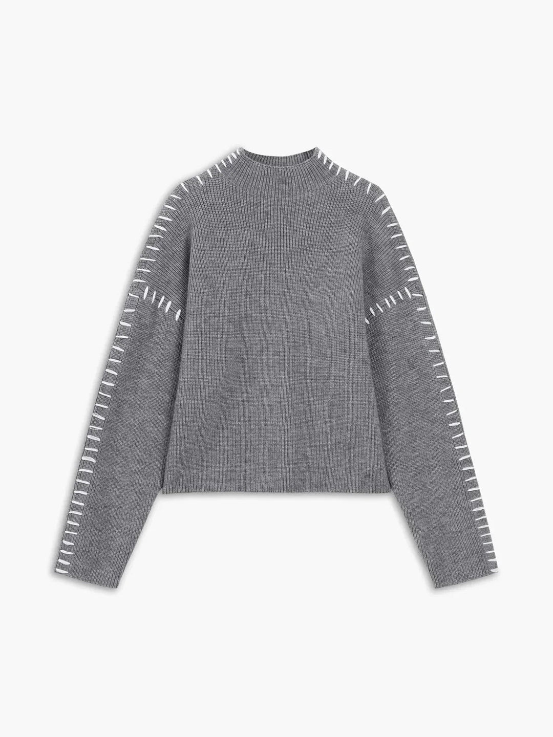 Cozy Whipstitch Oversized Sweater for Women with Mock Neck Long Sleeve Ribbed Relaxed Style