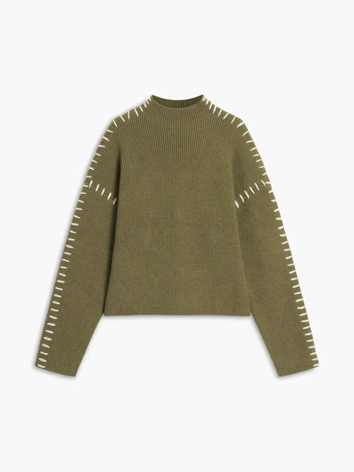 Cozy Whipstitch Oversized Sweater for Women with Mock Neck Long Sleeve Ribbed Relaxed Style