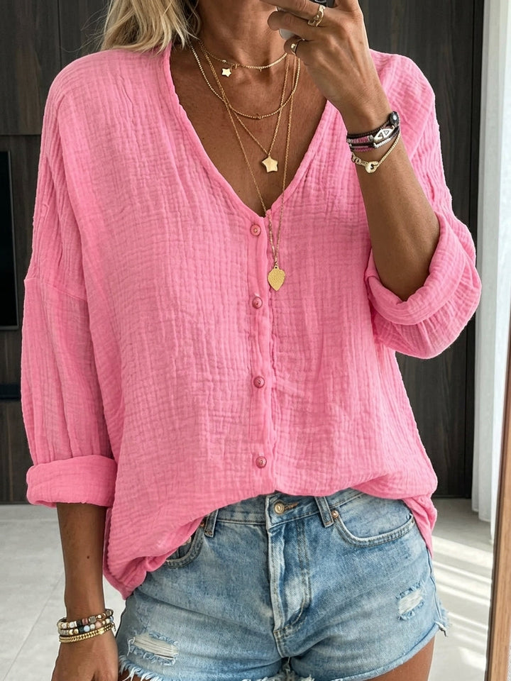 Cotton Linen Shirt for Women – Loose Long Sleeve Button Up Blouse, Casual Oversized Summer Top in 8 Colors