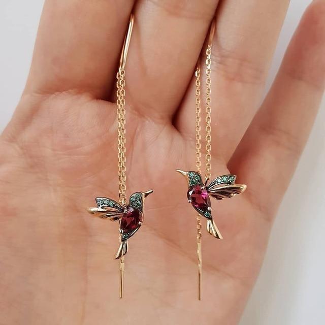 Kolibri-Emaille- und Zirkonia-Ohrringe | Gold