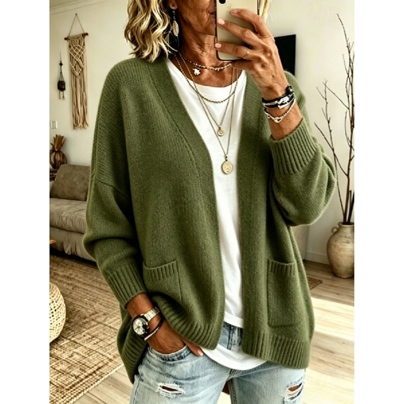 Open Front Cardigan for Women – Relaxed Fit Long Sleeve Knit Cardigan with Pockets, Casual Layering Sweater
