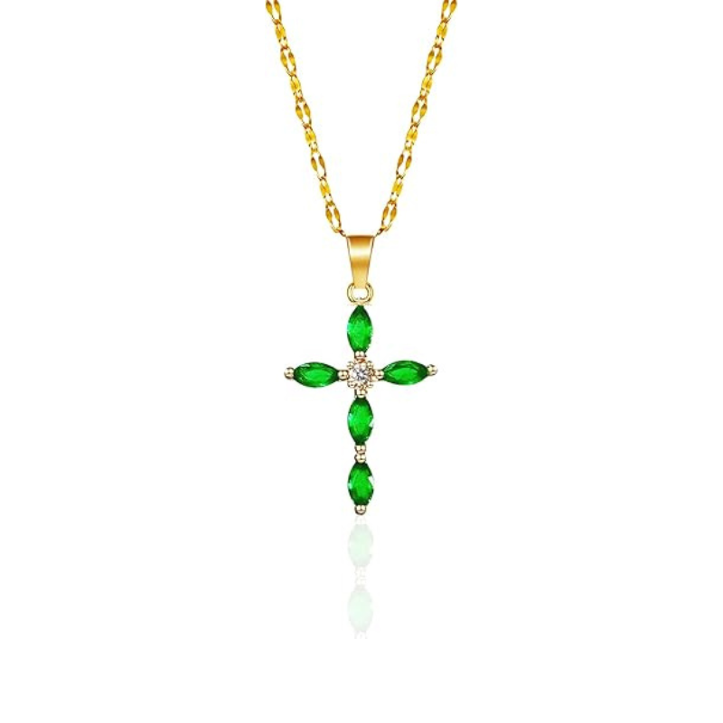 Smaragd Kreuz Halskette | Gold