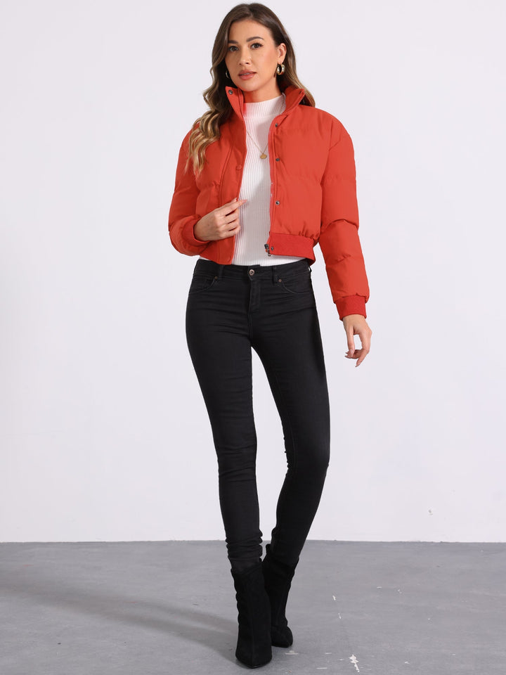 Effortless Bomber Jacket for Women with Zip Front Stand Collar Padded Cropped Style