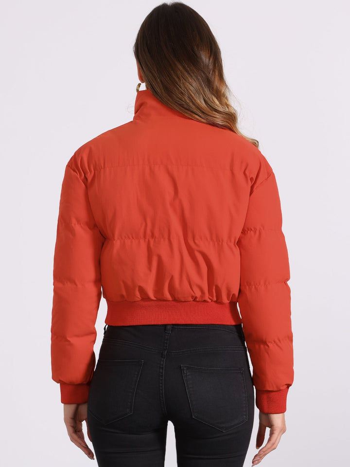Effortless Bomber Jacket for Women with Zip Front Stand Collar Padded Cropped Style