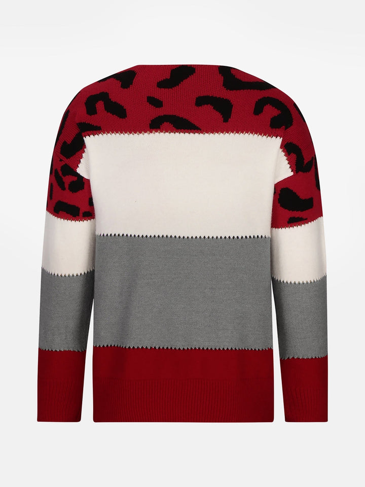 Effortless Sweatshirt for Women with Leopard Print Color Block Crewneck Knit Style