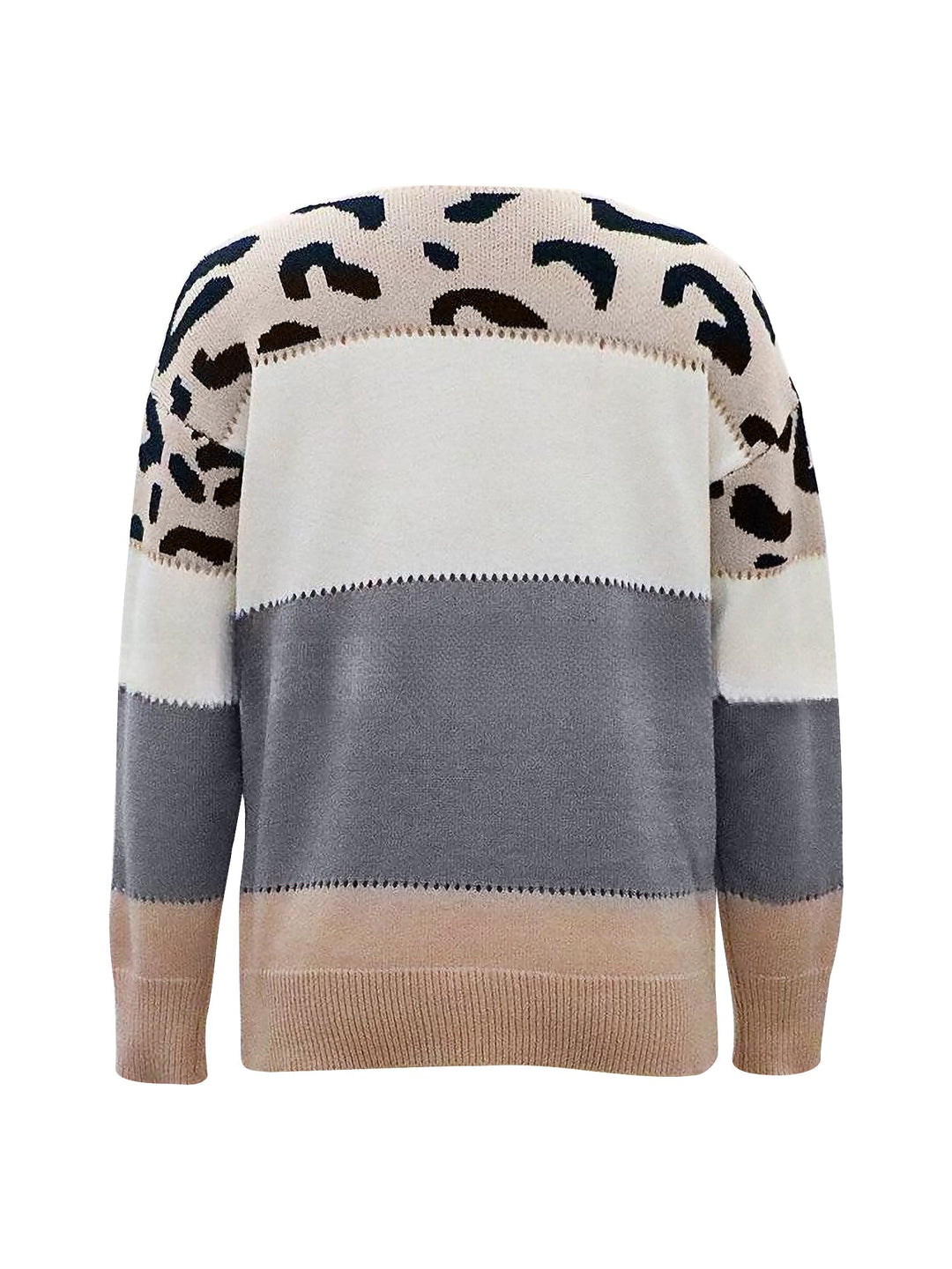 Effortless Sweatshirt for Women with Leopard Print Color Block Crewneck Knit Style