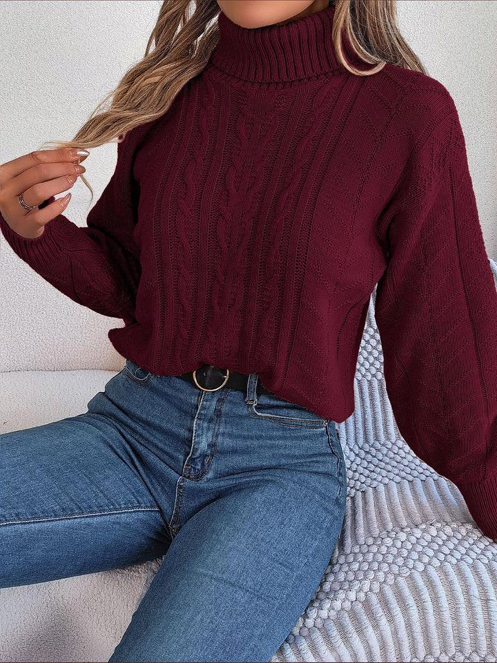 Effortless Sweatshirt for Women with Turtleneck Cable Knit Long Sleeve Style