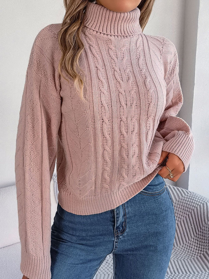 Effortless Sweatshirt for Women with Turtleneck Cable Knit Long Sleeve Style