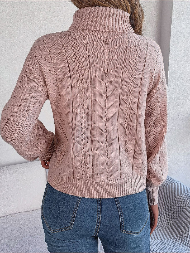 Effortless Sweatshirt for Women with Turtleneck Cable Knit Long Sleeve Style