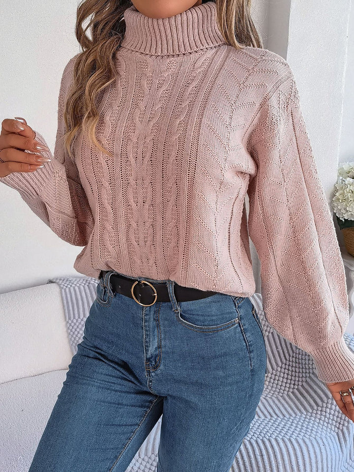 Effortless Sweatshirt for Women with Turtleneck Cable Knit Long Sleeve Style