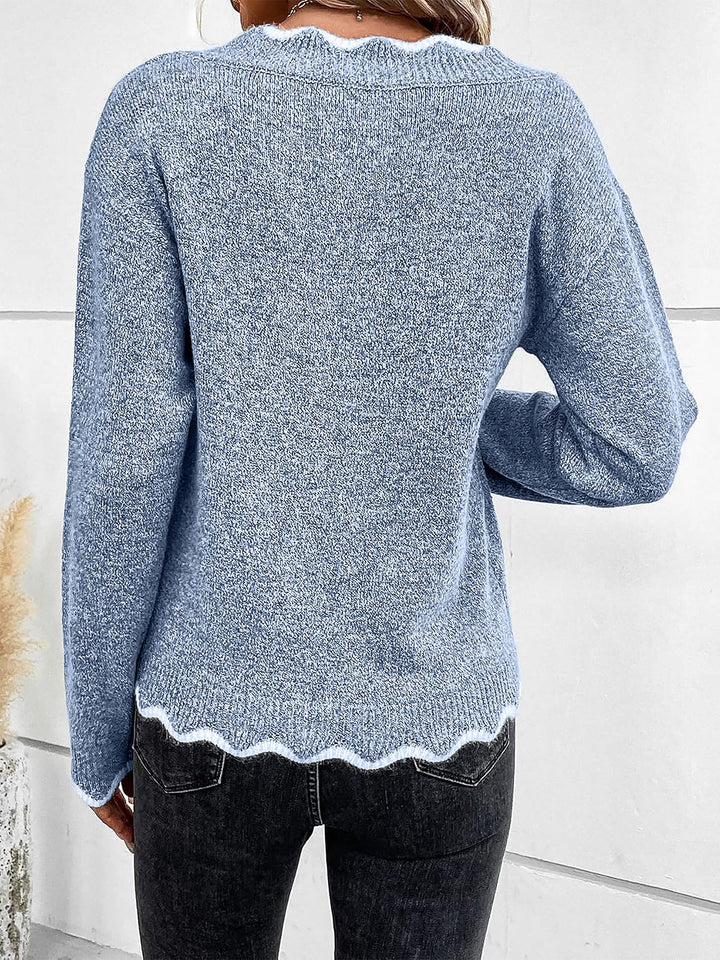 Effortless Sweatshirt for Women with Notch V Neck Long Sleeve Knit Style