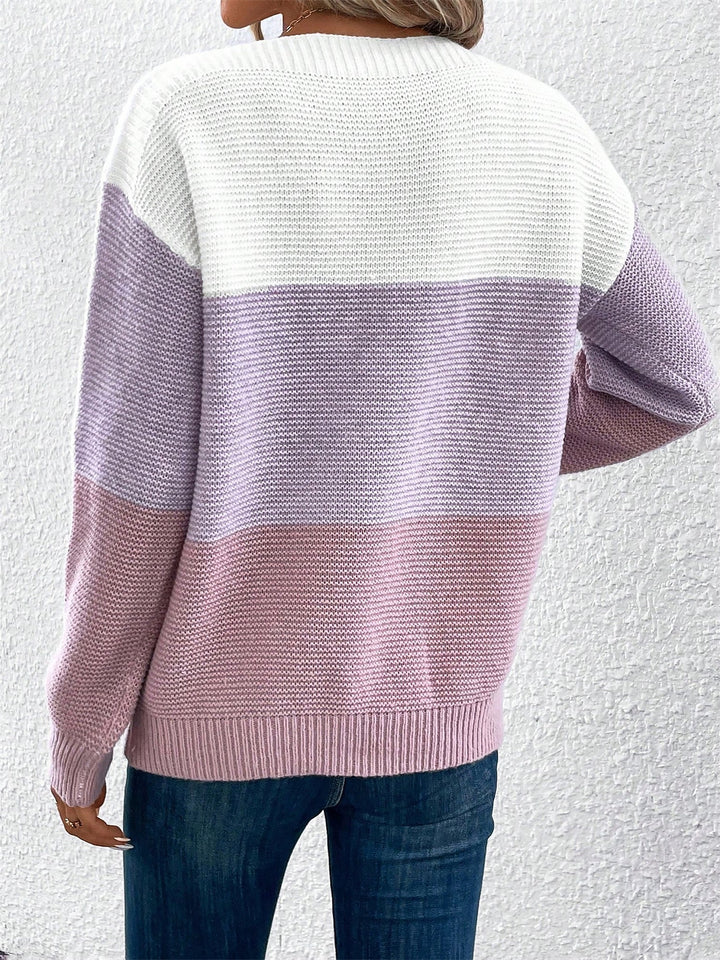 Effortless Sweatshirt for Women with Color Block Crewneck Long Sleeve Knit Style