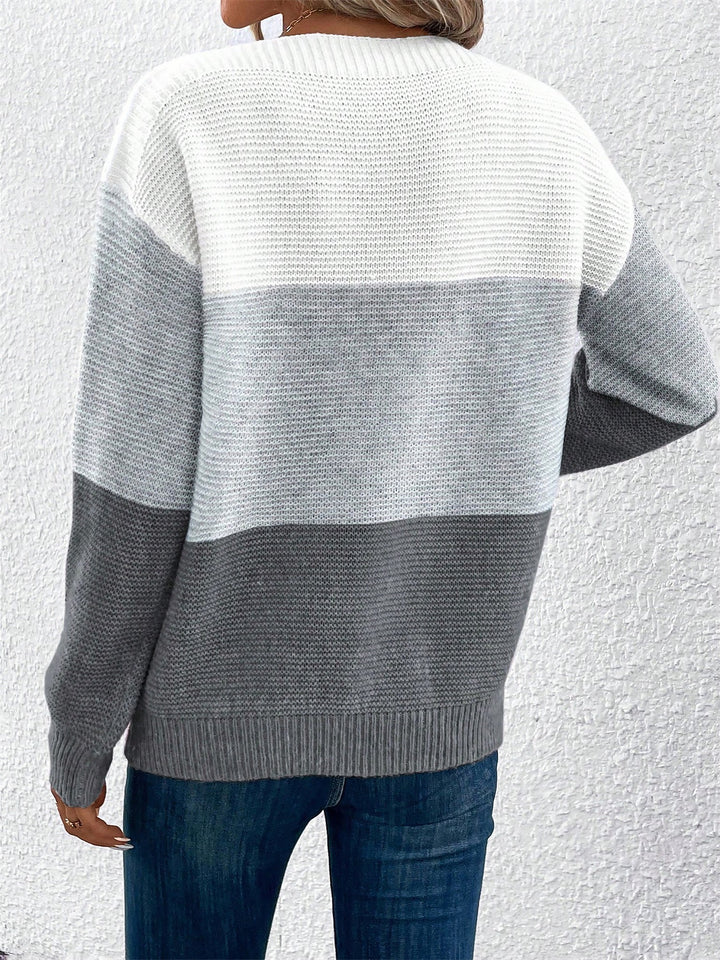 Effortless Sweatshirt for Women with Color Block Crewneck Long Sleeve Knit Style