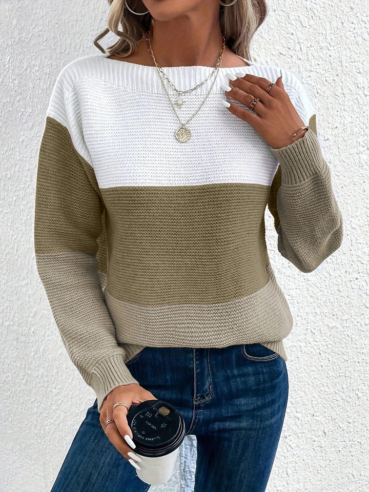 Effortless Sweatshirt for Women with Color Block Crewneck Long Sleeve Knit Style