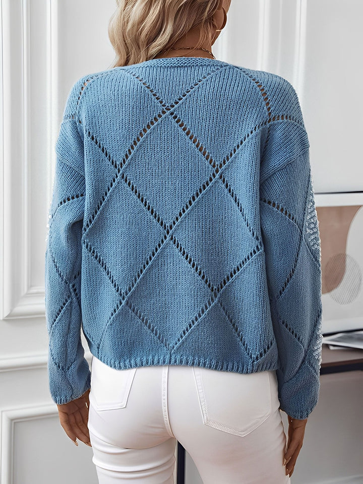 Comfortable Sequin Knit Sweater for Women with Crew Neck Diamond Pattern Sparkle Style