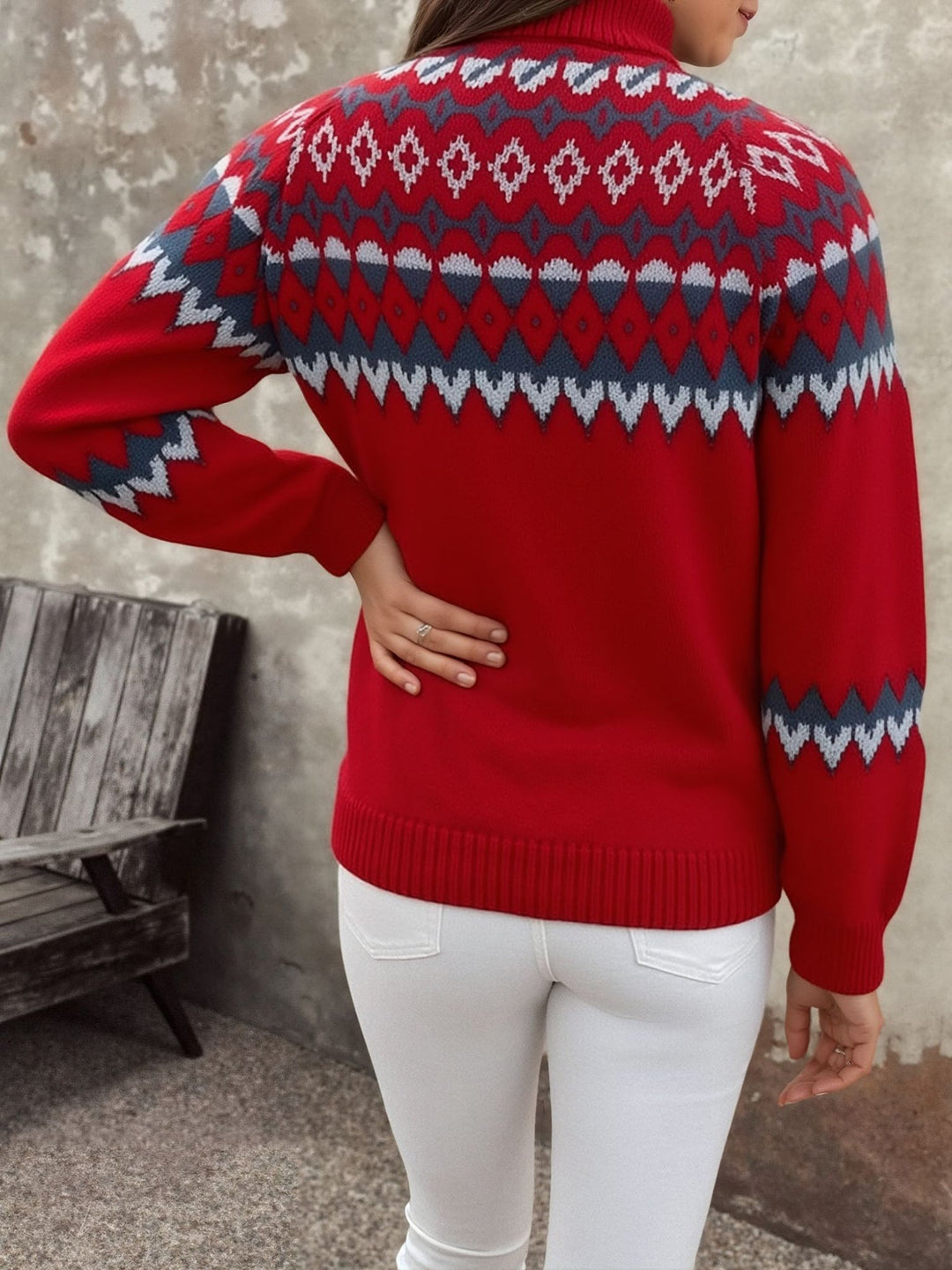Comfortable Fair Isle Knit Sweater for Women with Turtleneck Long Sleeve Cozy Style