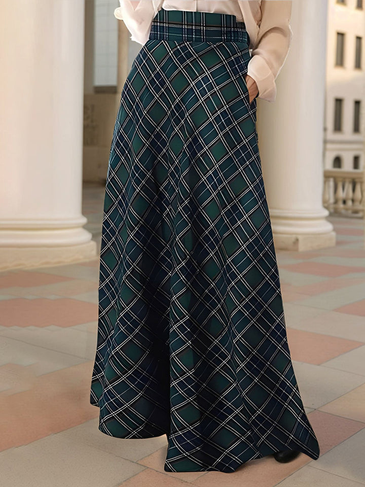 Stylish Maxi Skirts for Women with Plaid Pockets A-Line Holiday Style