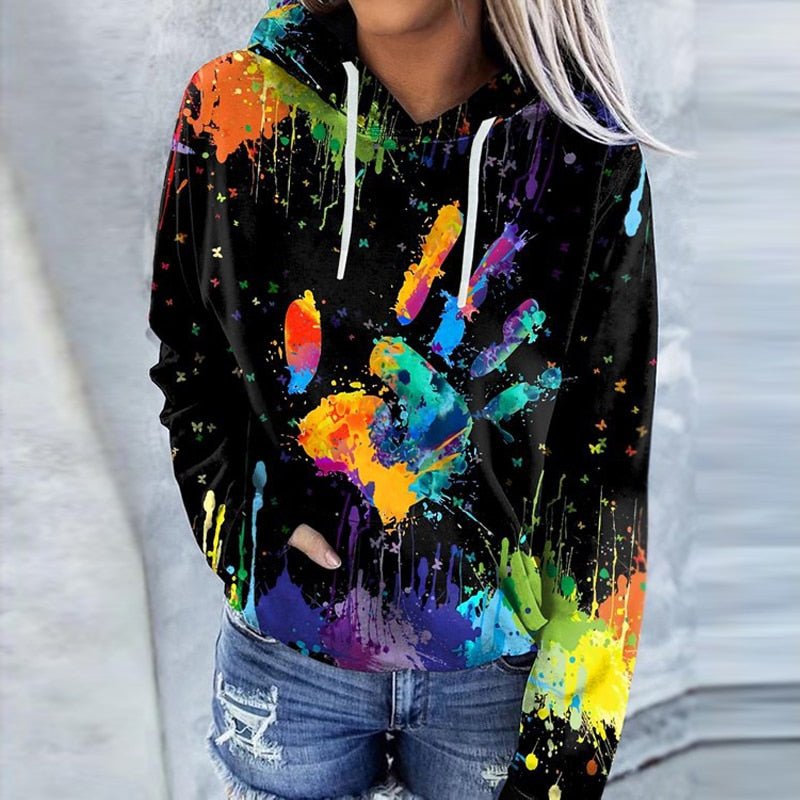 Comfortable Graphic Print Hoodie for Women with Drawstring Hood Long Sleeve Kangaroo Pocket Relaxed Style