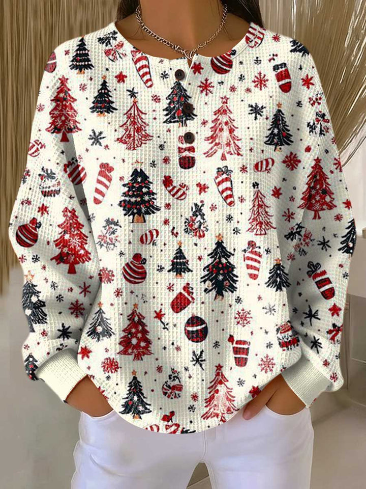 Comfortable Women's Christmas Sweater with Crew Neck Long Sleeve Waffle Knit Relaxed Style